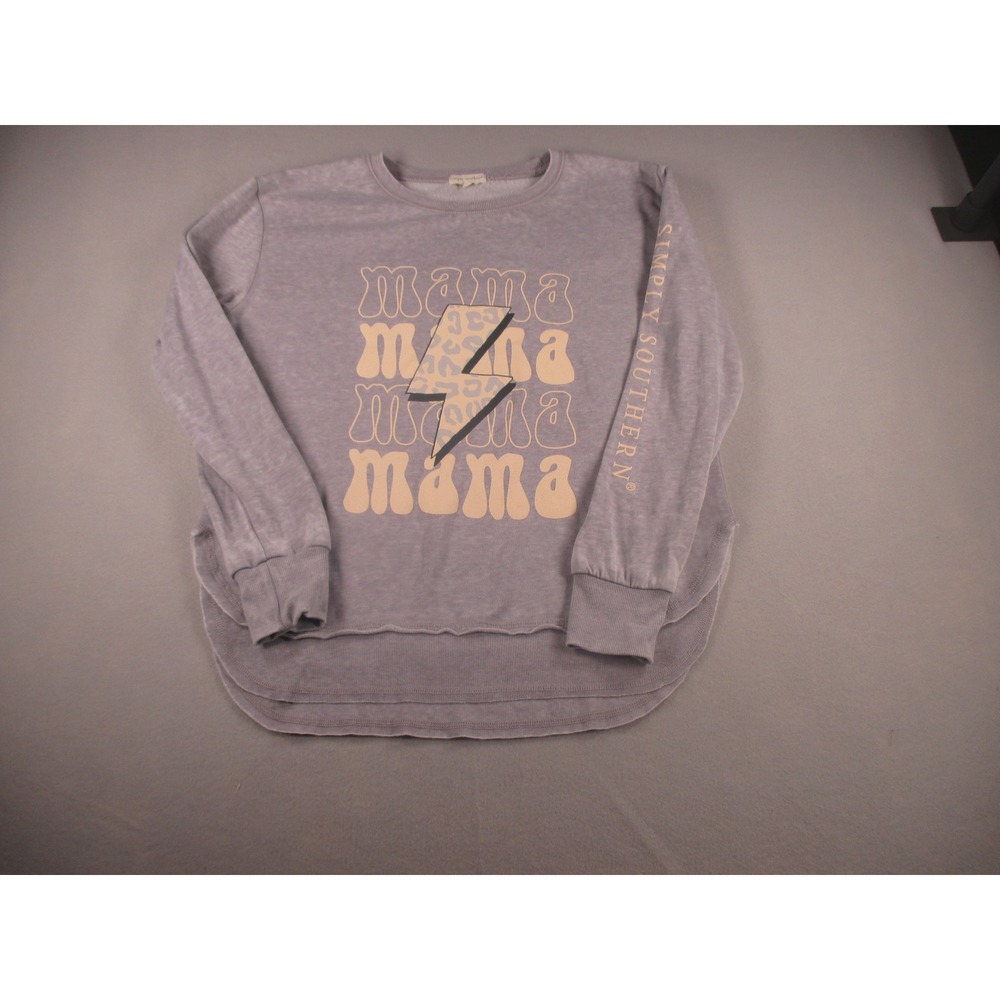 Simply Southern Mama Lightning Bolt Sweatshirt Purple Acid Wash Women Size M